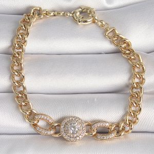 Pirinç Gold Renk Zirkon Taşlı Zincir Xuping VIP Exclusive Seri Kadın Bileklik