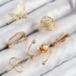 Pirinç Gül Kelebek Model Gümüş Renk Kadın Yüzük Kombin Set