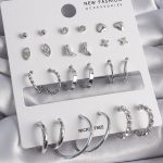 Pirinç Gümüş Renk 12 Çift Kadın Küpe Seti