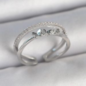 Pirinç Gümüş Renk 2'Li Zirkon Taş Detaylı Kelebek Figür Ayarlanabilir Model Kadın Yüzük