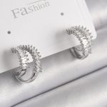 Pirinç Gümüş Renk 2'Li Zirkon Taşlı Halka Model Kadın Küpe