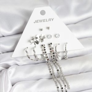 Pirinç Gümüş Renk 6 Çift Kadın Küpe