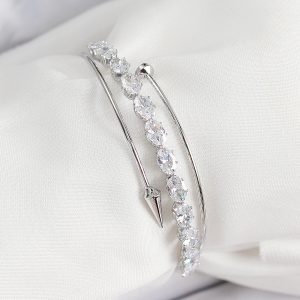 Pirinç Gümüş Renk Arpa Zirkon Taşlı Kadın Bileklik