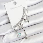 Pirinç Gümüş Renk Ay Model Kadın Set Küpe