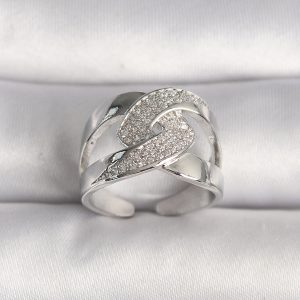 Pirinç Gümüş Renk Ayarlanabilir Zirkon Taşlı Kadın Yüzük