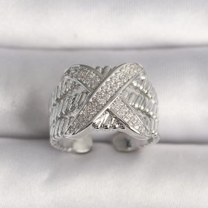 Pirinç Gümüş Renk Ayarlanabilir Zirkon Taşlı X Model Kadın Yüzük