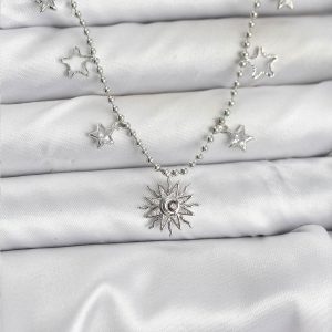 Pirinç Gümüş Renk Güneş Model Kadın Kolye
