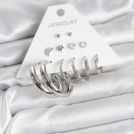 Pirinç Gümüş Renk Halka Modelli 6 Çift Kadın Küpe