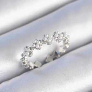 Pirinç Gümüş Renk İncili Yonca Model Kadın Yüzük