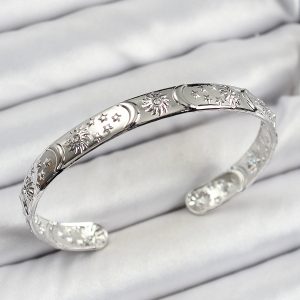 Pirinç Gümüş Renk İşlemeli Altı Açık Bileklik