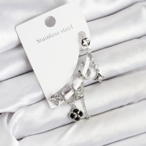 Pirinç Gümüş Renk Kadın Set Küpe