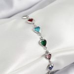 Pirinç Gümüş Renk Karışık Renk Kalp Zirkon Taşlı Kadın Bileklik