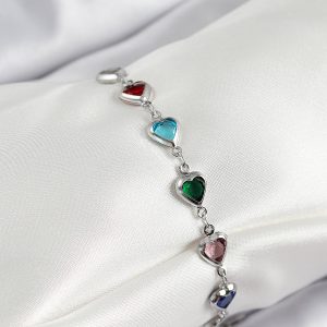 Pirinç Gümüş Renk Karışık Renk Kalp Zirkon Taşlı Kadın Bileklik