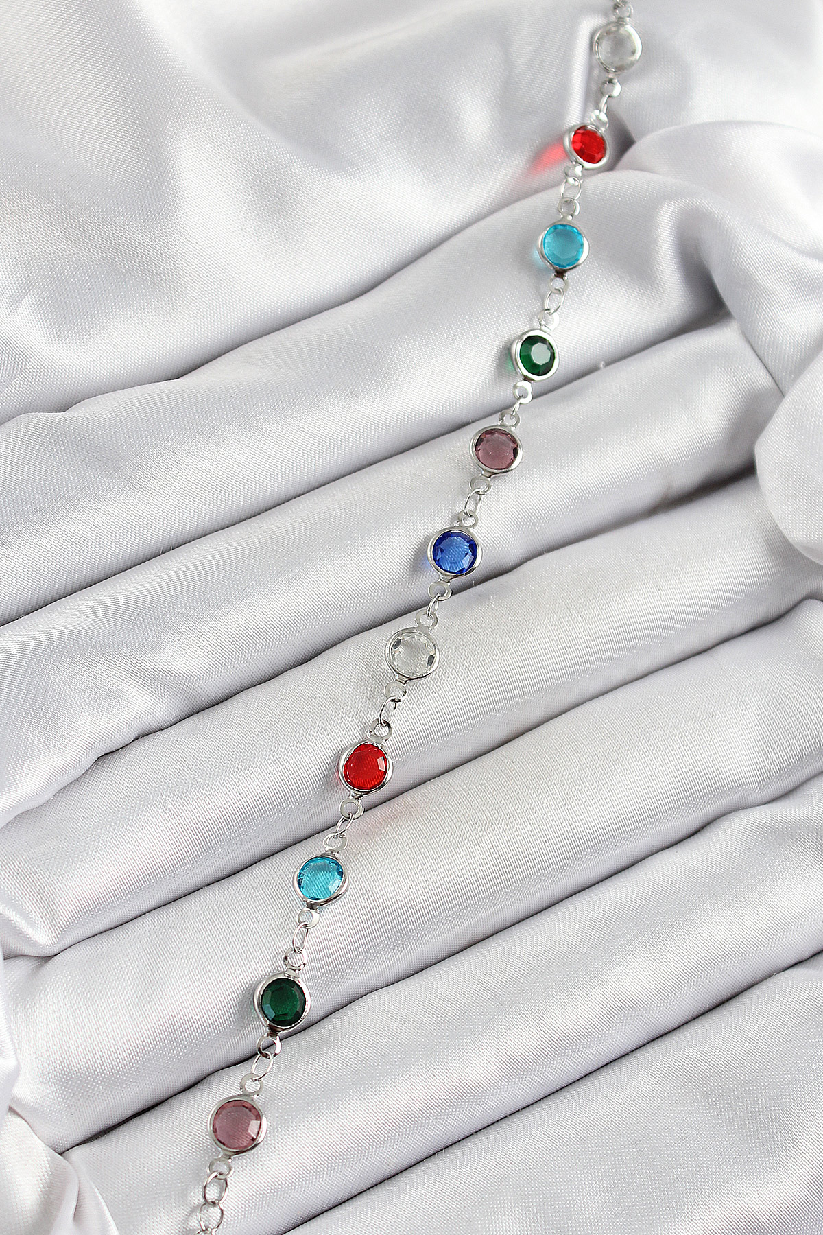 Pirinç Gümüş Renk Karışık Renk Zirkon Taşlı Kadın Bileklik