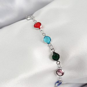 Pirinç Gümüş Renk Karışık Renk Zirkon Taşlı Kadın Bileklik