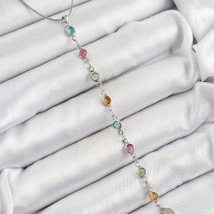 Pirinç Gümüş Renk Karışık Renk Zirkon Taşlı Y Kadın Kolye