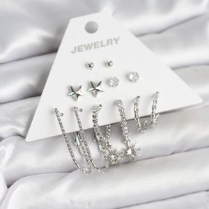 Pirinç Gümüş Renk Küpe Seti 6'lı