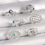 Pirinç Gümüş Renk Nazar Boncuk Zirkon Taş Detaylı Dalga Figür Kadın Yüzük Kombini