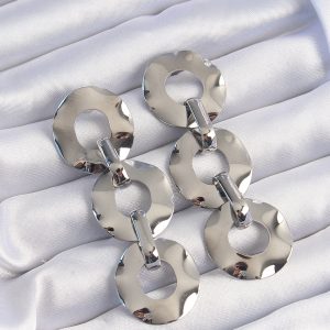 Pirinç Gümüş Renk Oval Ayna Model Sallantılı Küpe