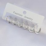 Pirinç Gümüş Renk Oval Küpe Seti