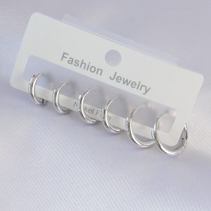 Pirinç Gümüş Renk Oval Küpe Seti