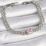 Pirinç Gümüş Renk Pembe Kare Zirkon Taşlı VIP Seri Kadın Bileklik