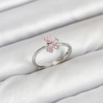 Pirinç Gümüş Renk Pembe Kelebek Kadın Yüzük