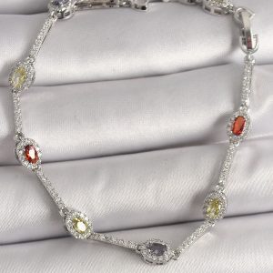 Pirinç Gümüş Renk Renkli Zirkon Taşlı Damla Taş Model Kadın Bileklik