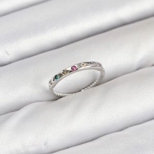 Pirinç Gümüş Renk Renkli Zirkon Taşlı Kadın Yüzük