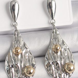 Pirinç Gümüş Renk Sallantı Damla Model Gold Topçuk Detay Kadın Küpe