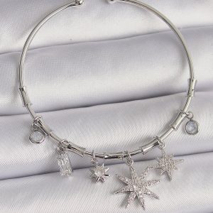 Pirinç Gümüş Renk Sallantı Zirkon Taşlı Kutup Yıldız Figür Charm Bileklik