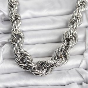 Pirinç Gümüş Renk Sarmal Halat Model Kadın Kolye