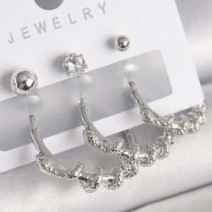 Pirinç Gümüş Renk Sarmal Yılan Halka Model Zirkon Taşlı Topçuk Detay Kadın Küpe Seti