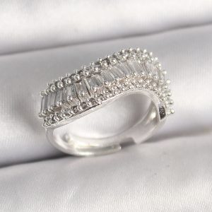 Pirinç Gümüş Renk Su Yolu Zirkon Dalga Model Ayarlanabilir Kadın Yüzük