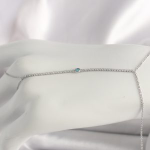 Pirinç Gümüş Renk Su Yolu Zirkon Taşlı Mavi Taş Detaylı Kadın Şahmeran