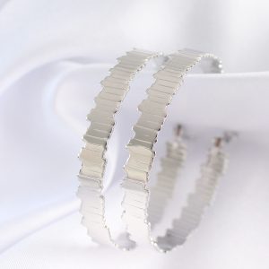 Pirinç Gümüş Renk Tırtıklı Halka Küpe