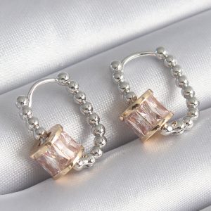 Pirinç Gümüş Renk Top Model Gold Renk Zirkon Taşlı Kadın Küpe