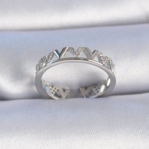 Pirinç Gümüş Renk "V" Model Zirkon Taşlı Kadın Yüzük