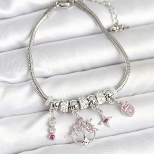 Pirinç Gümüş Renk Yaşam Ağacı Charmlı Kadın Bileklik