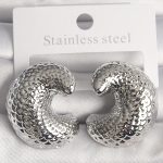 Pirinç Gümüş Renk Yılan Sırtı İşlemeli Yarım Halka Model Kadın Küpe