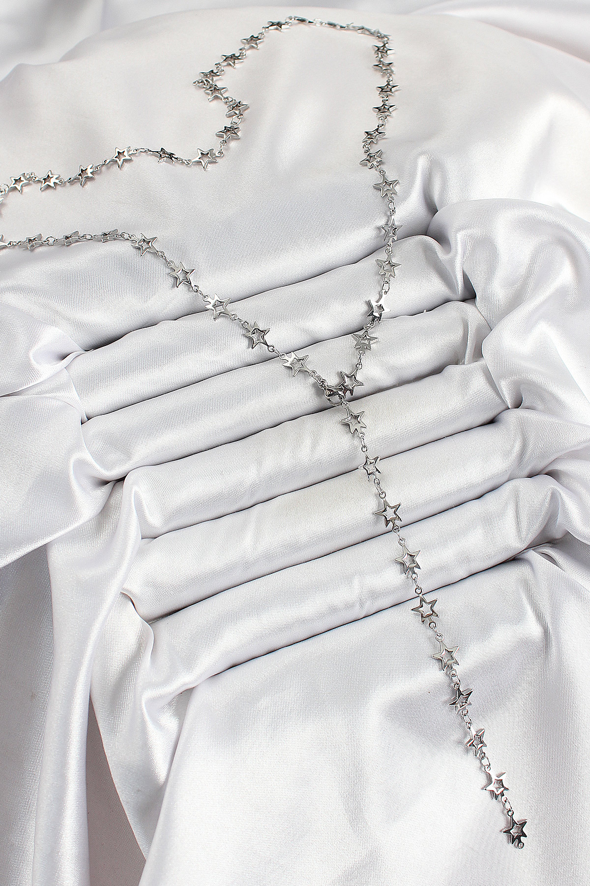 Pirinç Gümüş Renk Yıldızlı Kadın Y Kolye