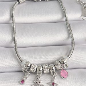 Pirinç Gümüş Renk Zincir Sallantı Zirkon Taşlı Ayıcık Figür Yıldız Detay Kadın Bileklik