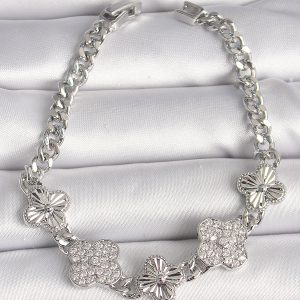 Pirinç Gümüş Renk Zincir Yonca Model Kadın Bileklik