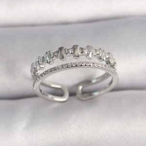 Pirinç Gümüş Renk Zirkon Taş Detaylı Ayarlanabilir Kadın Yüzük