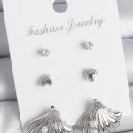 Pirinç Gümüş Renk Zirkon Taş Detaylı İnci Detaylı Deniz Kabuğu Model 3 Çift Kadın Küpe