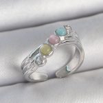 Pirinç Gümüş Renk Zirkon Taş Detaylı Renkli Mineli Ayarlanabilir Kadın Yüzük