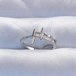 Pirinç Gümüş Renk Zirkon Taşlı 2li Görünüm Ayarlanabilir Yıldız Model Yüzük