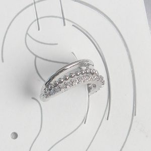 Pirinç Gümüş Renk Zirkon Taşlı 3'Lü Sıralı Kadın Kıkırdak Küpe