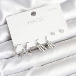 Pirinç Gümüş Renk Zirkon Taşlı 925 Gümüş Çivili Kadın Küpe Seti