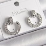 Pirinç Gümüş Renk Zirkon Taşlı Çivi Halka Model Kadın Küpe